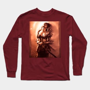 Fantasy Artwork - Warrior Woman in Sepia Tone Long Sleeve T-Shirt